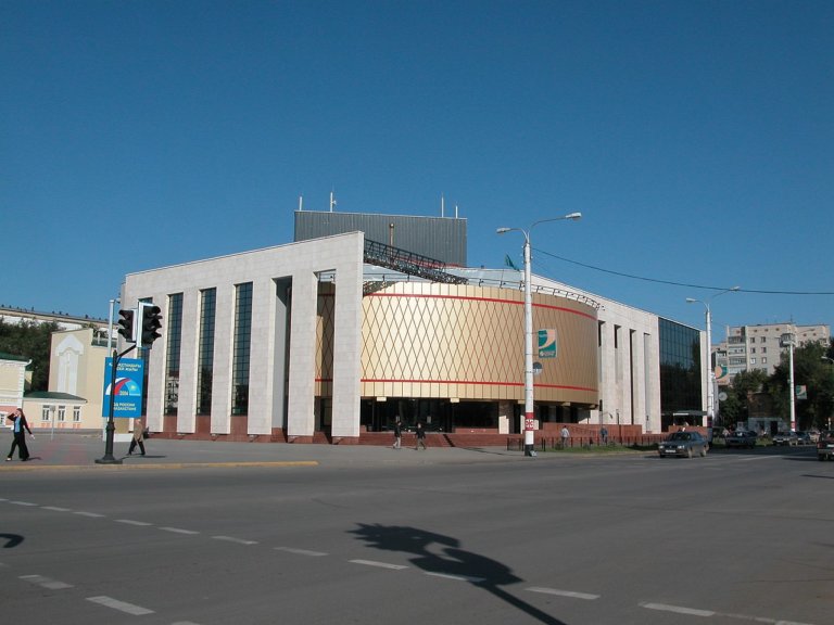 Exterior of Oral's regional Kazakh drama theatre.